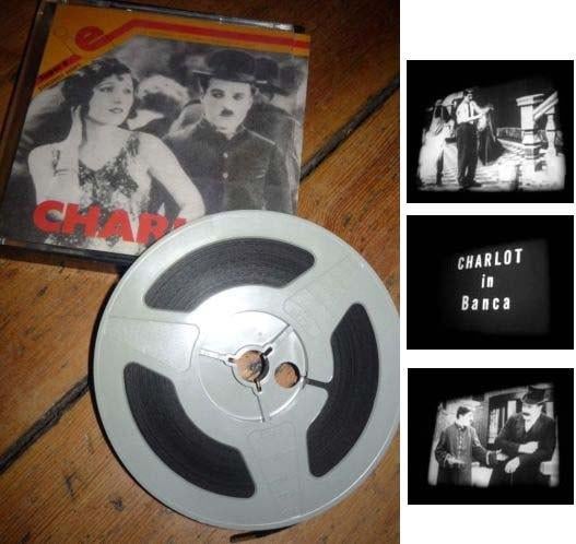 8mm film Charlie Chaplin "in Banca" 60 mtr zw/w met geluid, Ophalen of Verzenden, 8mm film