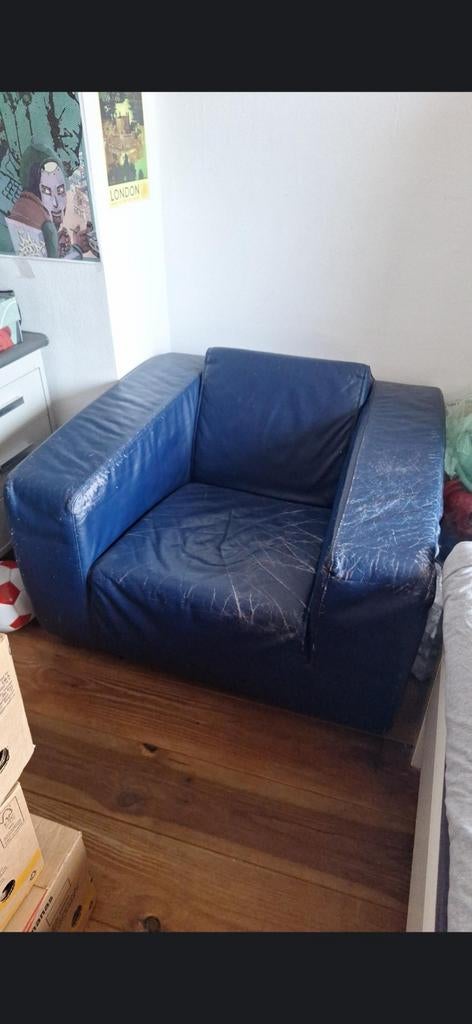 GRatis for free blauwe leren fauteuil, Ophalen of Verzenden, Gebruikt, 75 tot 100 cm, 50 tot 75 cm