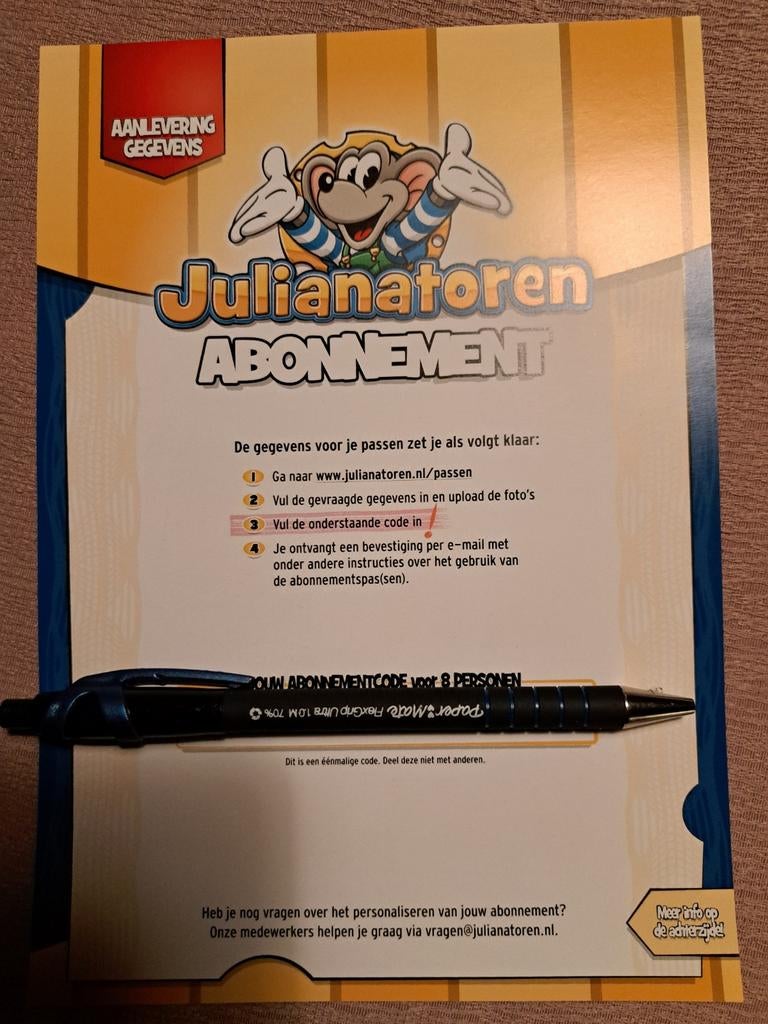 Abonnement julianatoren 2026, Drie personen of meer, Kortingskaart