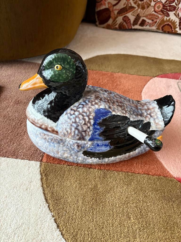Bordallo pinheiro Keramische eend met deksel, Ophalen of Verzenden