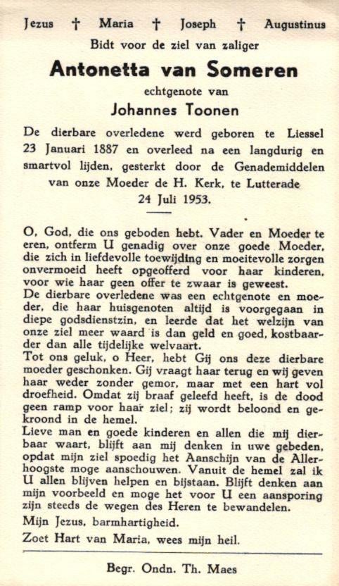 Someren van Antonetta Liessel 1887-1953 Lutterade, Ophalen of Verzenden