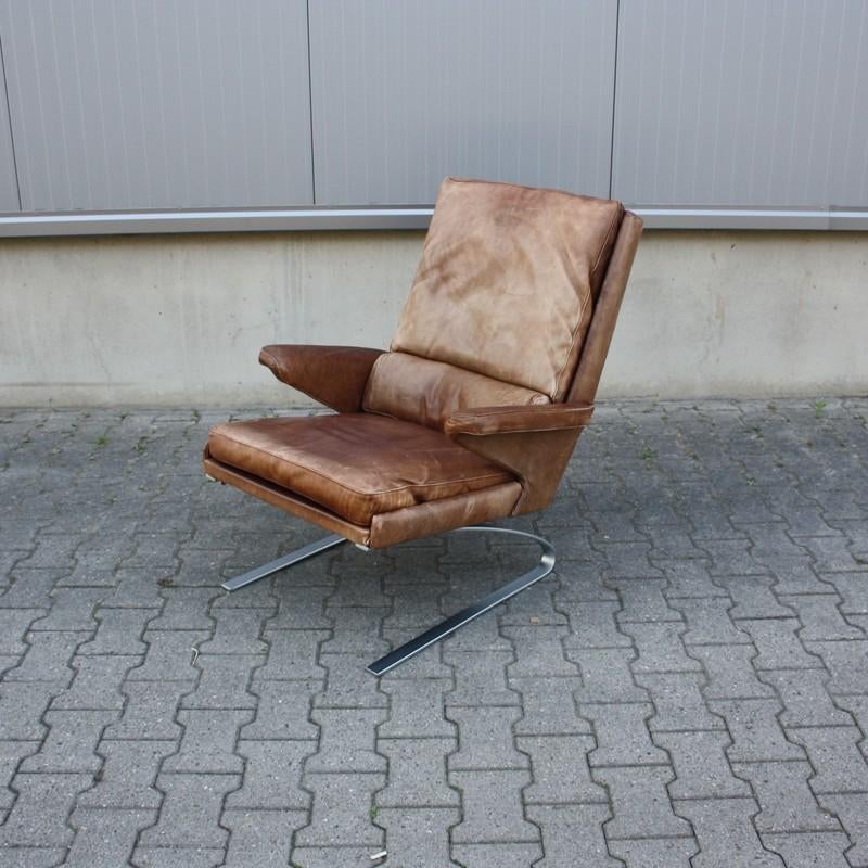 Vintage Swing Lounge Chair | bruin leder | COR |, Huis en Inrichting, Fauteuils, Ophalen, Gebruikt, Onbekend, 75 tot 100 cm