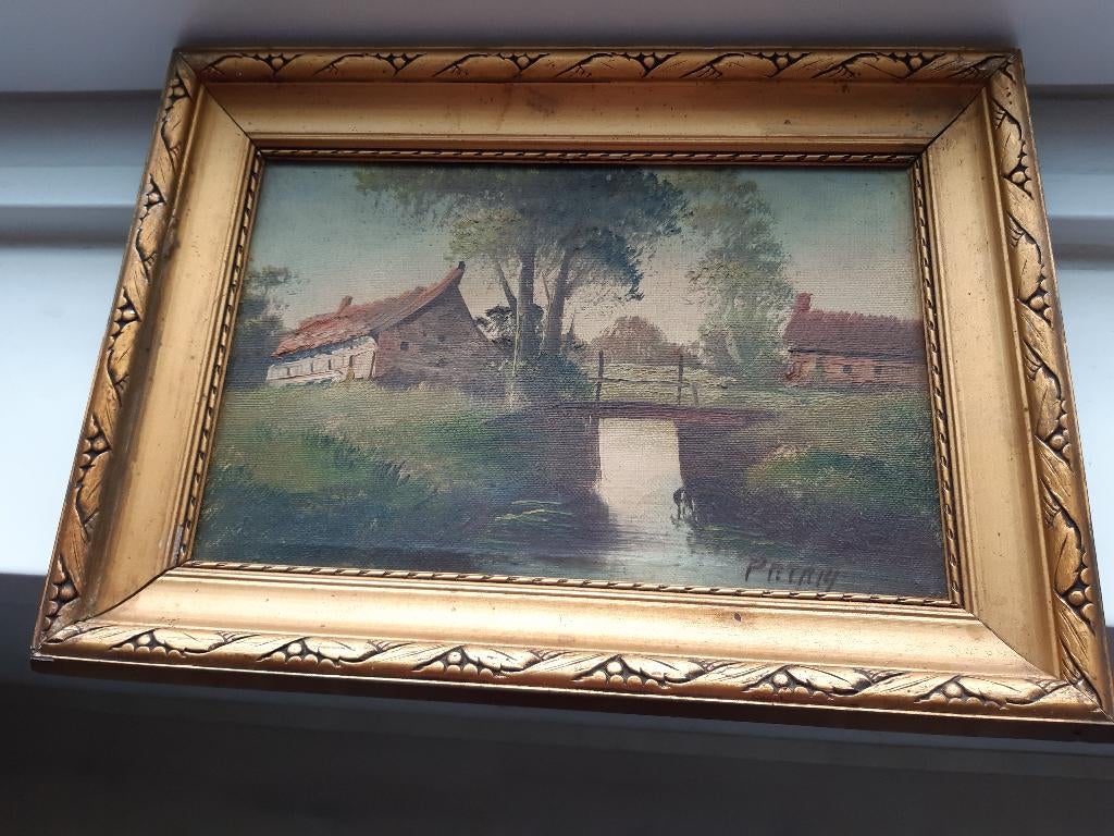 schilderijtjes 3 stuks platteland uitzichten, Antiek en Kunst, Kunst | Schilderijen | Klassiek, Ophalen of Verzenden