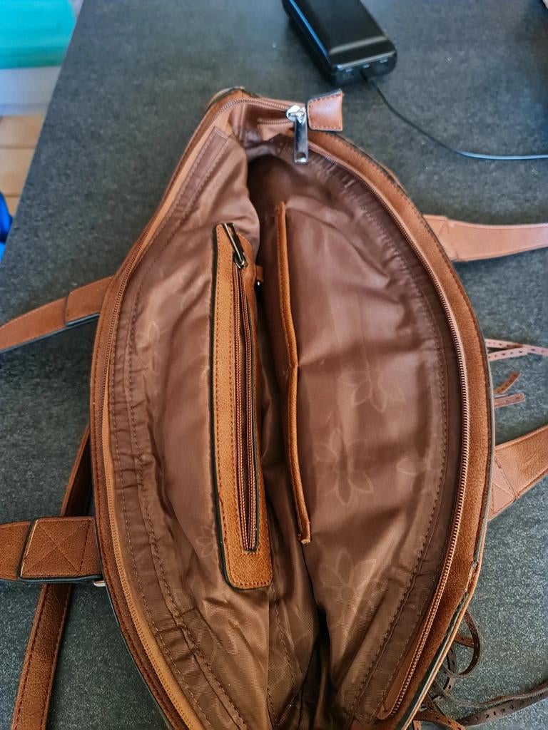 Leren Schoudertas met Franjes - Bruin, Ophalen of Verzenden