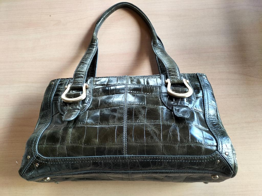 Rundleren Liz Claiborne handtas,  krokodillenstructuur, Sieraden, Tassen en Uiterlijk, Tassen | Damestassen, Verzenden, Gebruikt