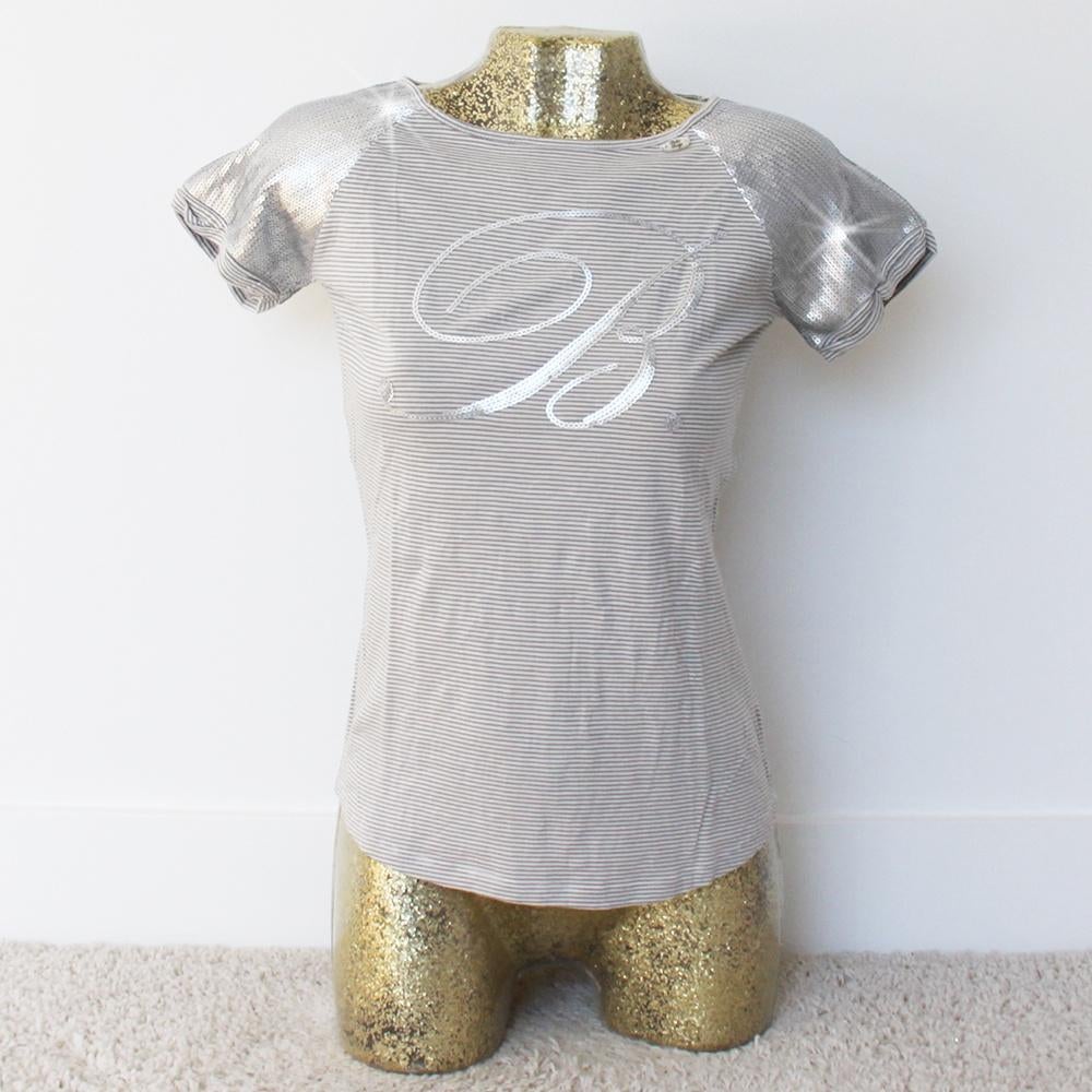 Zilveren Baker Bridge Pailletten Shirtje (S) - 74 € 20,-, Baker Bridge, Ophalen of Verzenden, Zo goed als nieuw, Korte mouw