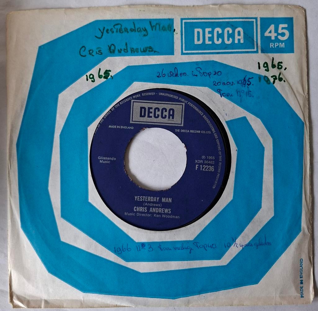 Chris Andrews       Yesterday Man, Ophalen of Verzenden, Gebruikt, 7 inch, Single