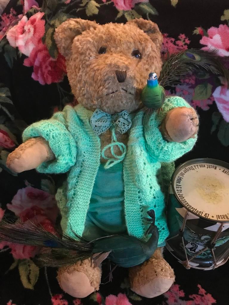 Grote Antieke Teddybeer met Gebreid Vest met bromstem 60 cm, Ophalen of Verzenden