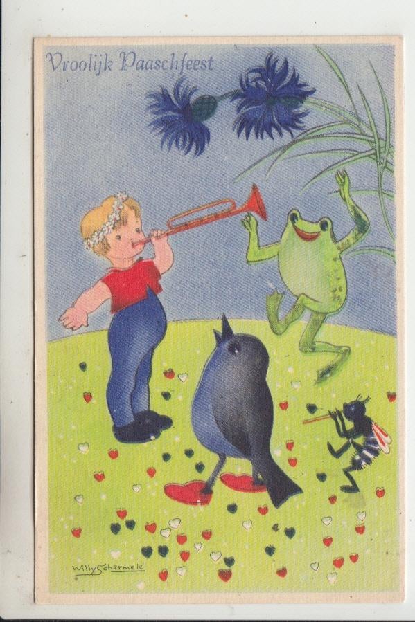 Pasen - Illustrator Willy Schermele 07, Ophalen of Verzenden, 1940 tot 1960, Gelopen, Feest(dag)