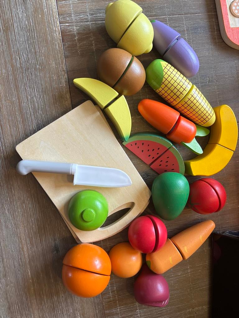 Houten speelgoed fruit en groente met klittenband, Ophalen, Gebruikt, Ontdekken