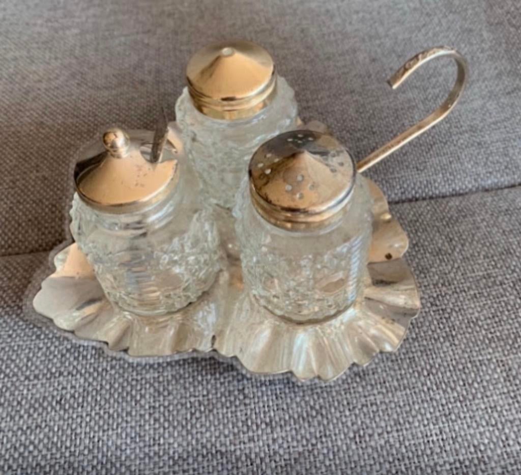 Verzilverd peper en zout en sambal stel houder., Ophalen of Verzenden