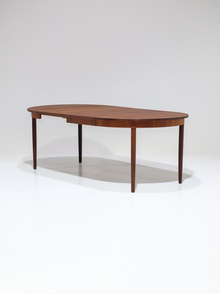 Uitschuifbare eettafel teak Deens vintage rond ovaal, Ophalen, 100 tot 150 cm, -, -