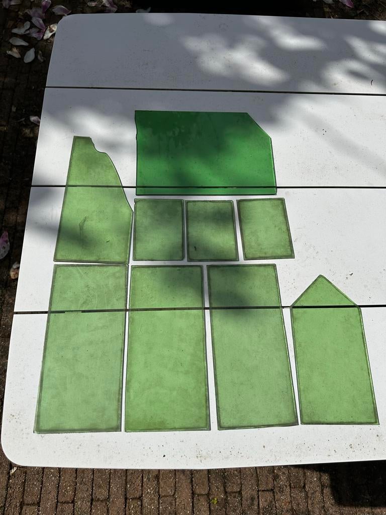 Glas in lood stukken, groen, Ophalen