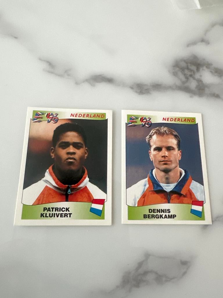 Panini EK 96 stickers: Kluivert & Bergkamp - Nederland, Ophalen of Verzenden, Zo goed als nieuw, Meerdere stickers