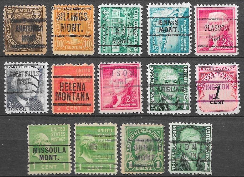 USA Precancels 14 verschillende Montana Towns & Types zie sc, Ophalen of Verzenden, Gestempeld, Noord-Amerika