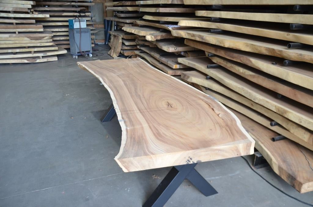 Suar boomstamtafel 280 cm-  BT191 – 2,8 m boomstamtafel, Verzenden, 200 cm of meer, Metaal, Rechthoekig