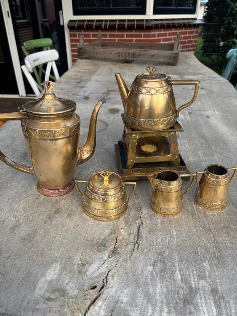 Antiek Koper Theeservies - Vermoedelijk Eisenloeffel Stijl, Ophalen of Verzenden, Koper