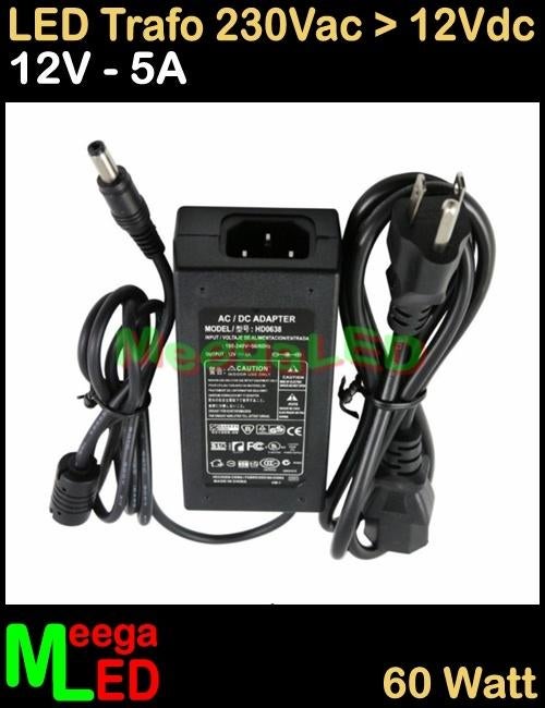 LED Trafo Voeding Adapter Driver - 230V > 12V - 5A = 60W - S, Ophalen of Verzenden, Nieuw, LEDtrafo
