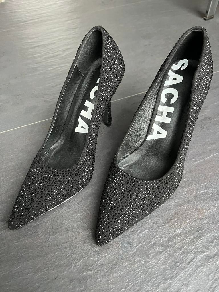 Pumps zwart met strass, maat 37, Ophalen of Verzenden, Zo goed als nieuw, Zwart