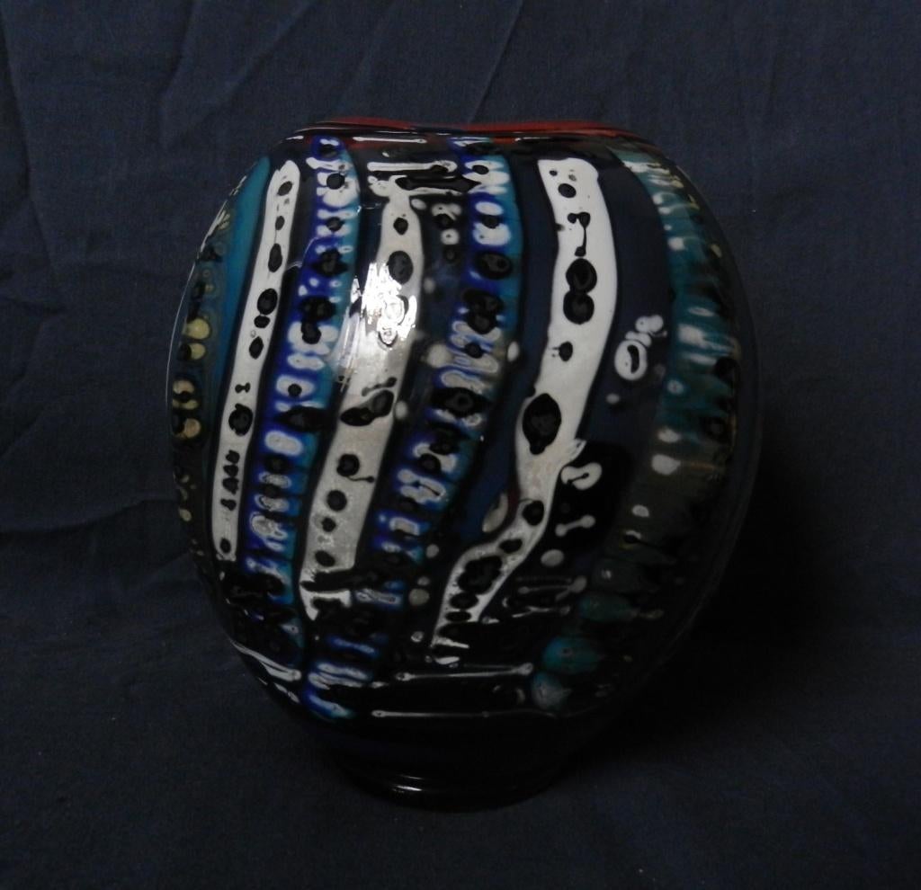 Ellipsvormige kleurige glazen vaas Don Wreford Australië h19, Ophalen of Verzenden