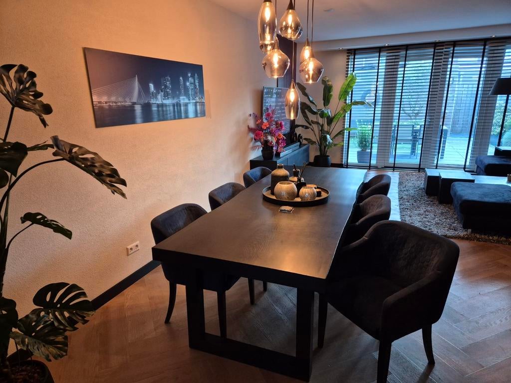 Compleet Eettafel set 6x stoel tafel 260x77x100, Ophalen, Zo goed als nieuw, Rechthoekig, 200 cm of meer