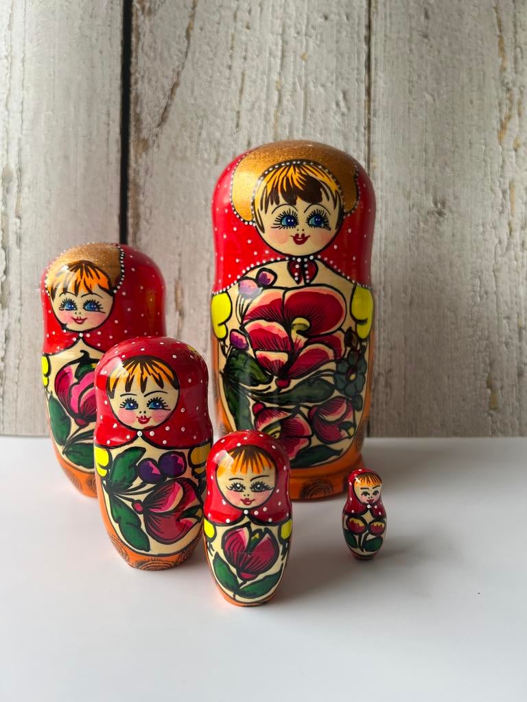 Matroesjka (nesting dolls, Matroeska) vintage (5x) stippen, Antiek en Kunst, Kunst | Designobjecten, Ophalen of Verzenden