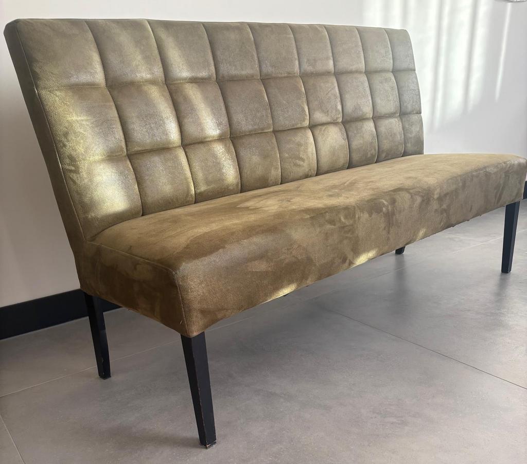 Eetkamerbank in groen zacht leer, Huis en Inrichting, Ophalen, Minder dan 75 cm, 150 tot 200 cm, Driepersoons