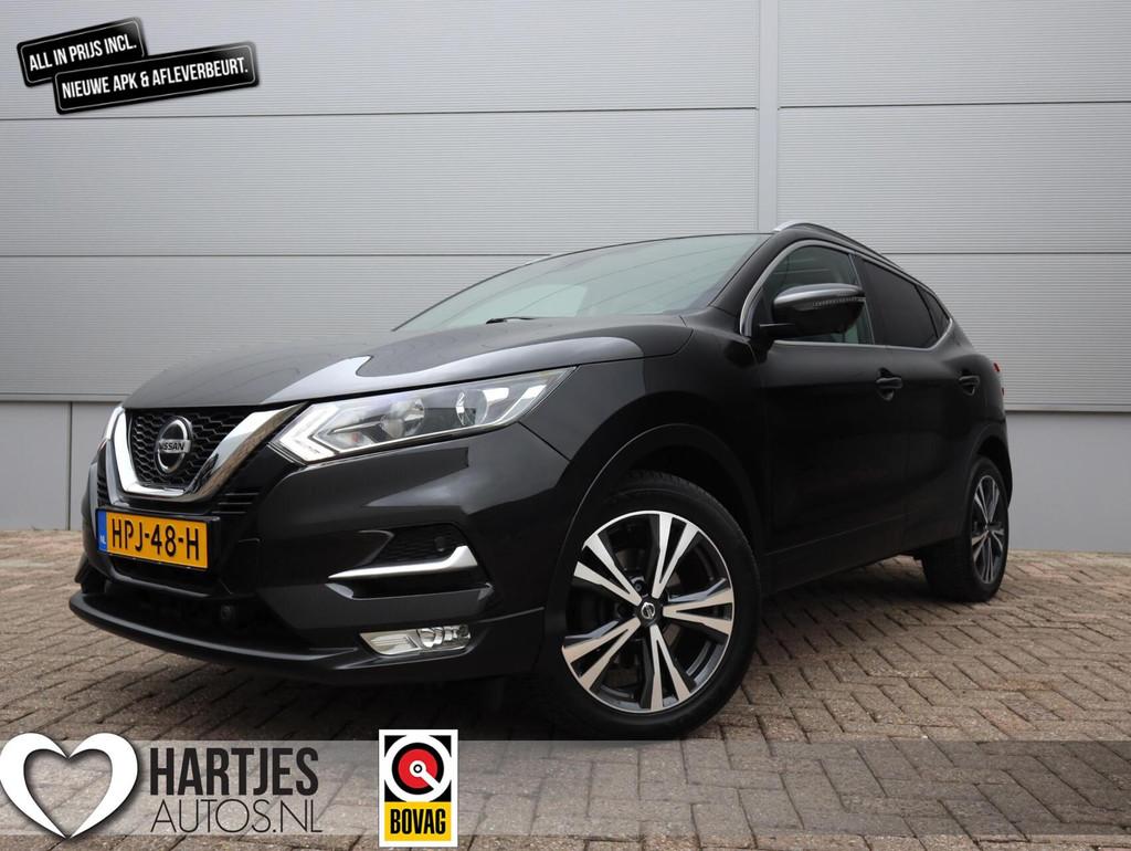 Nissan Qashqai 1.3 DIG-T 160pk Tekna Automaat (Vol-Opties!), Gebruikt, 4 cilinders, Leder en Stof, Zwart
