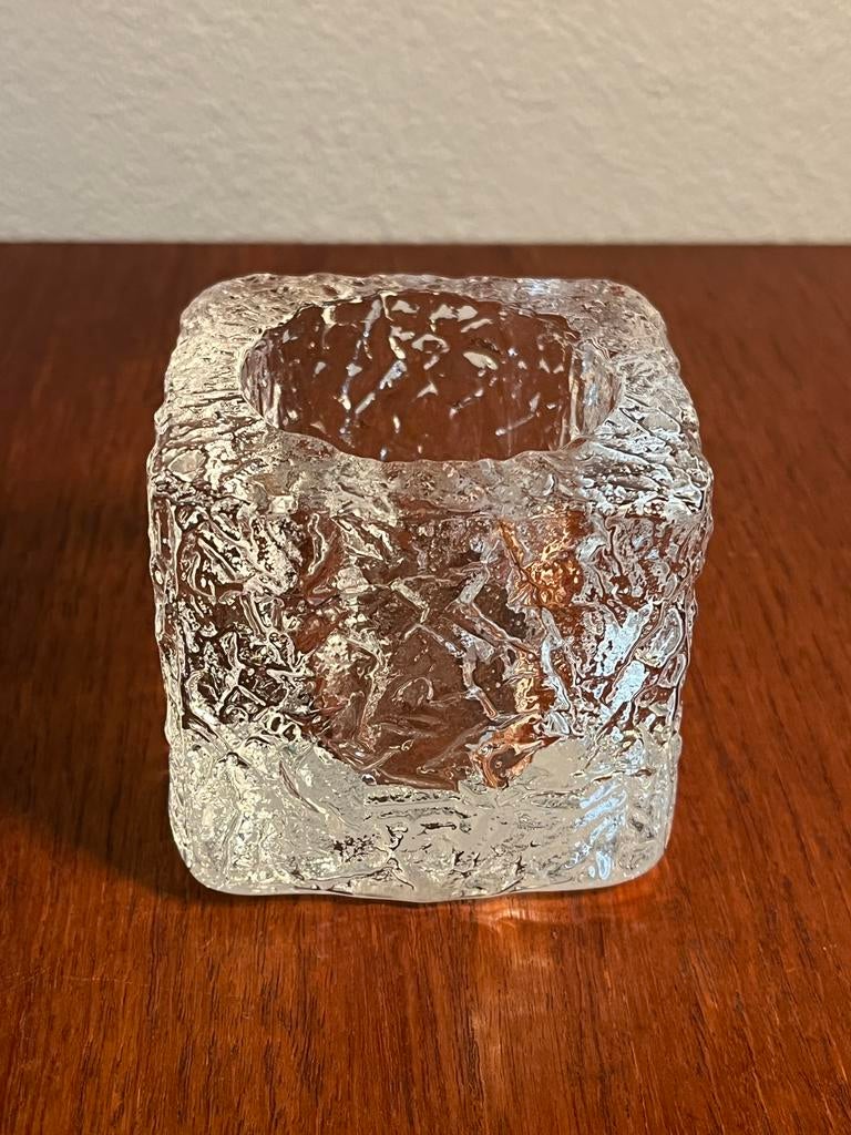 Nybro Zweden - waxinelichthouder van ijsglas, Ophalen of Verzenden, Glas