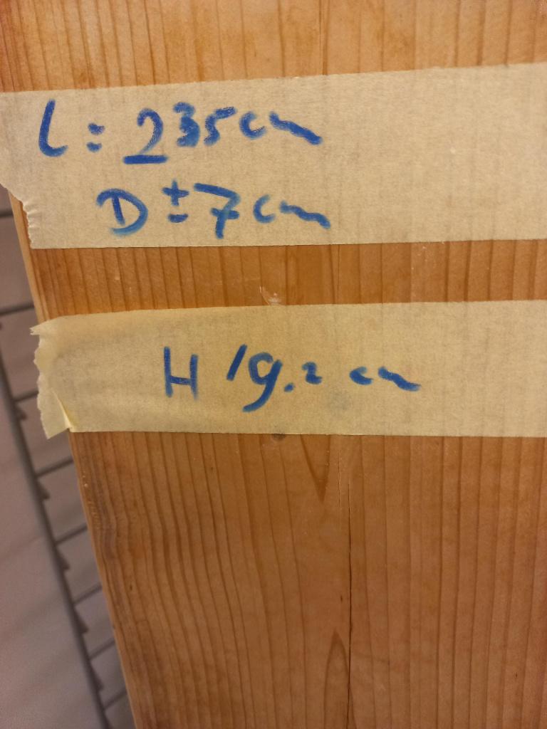 houten balk L= 235 cm H=19,2 en dikte = 7 cm en 1x 113cm, Ophalen, Zo goed als nieuw, 200 tot 250 cm, 50 mm of meer