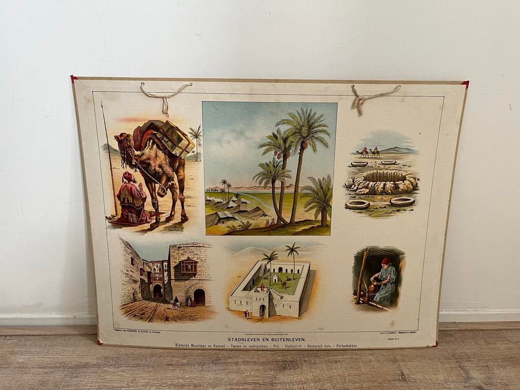 Schoolplaat stadsleven en buitenleven, Ophalen of Verzenden, Geschiedenis