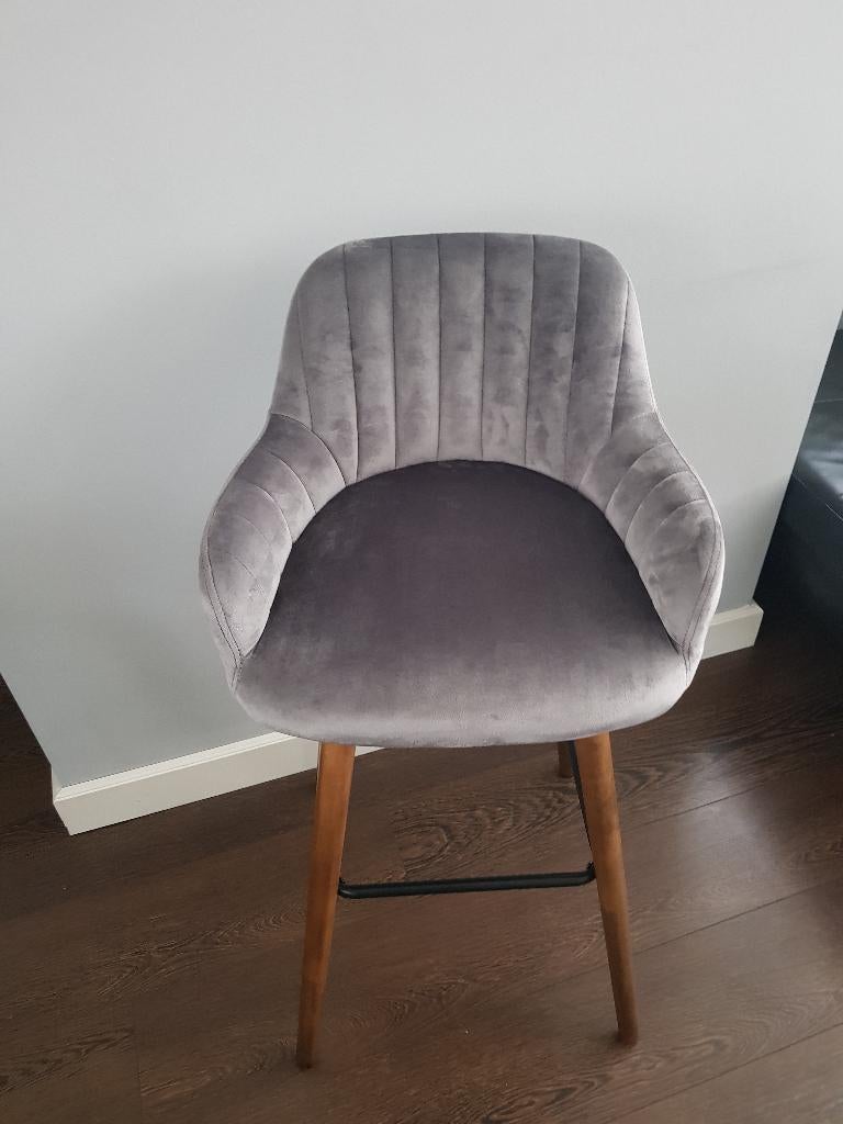 VOORRAAD Luxe design barkruk Grijs Velours OP = OP! NIEUW, 5 krukken of meer, Hout, Met voetsteun, 60 tot 90 cm