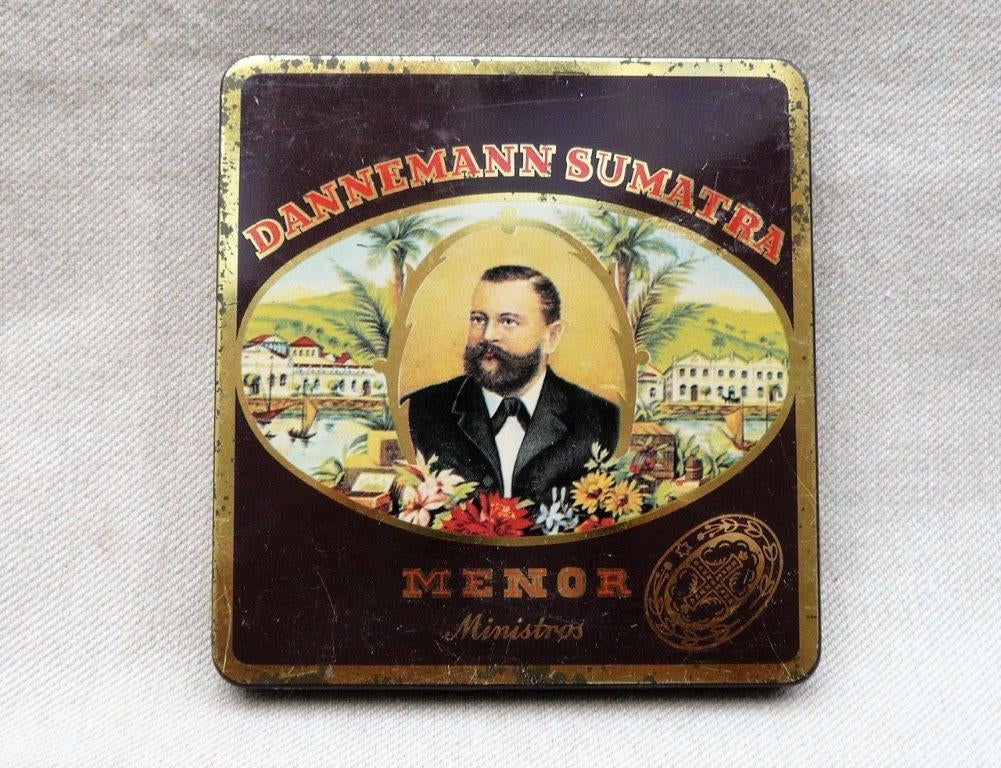blik, leeg! Dannemann Sumatra Menor Ministros 10 sigaren., Verzamelen, Ophalen of Verzenden, Gebruikt, Tabaksdoos of Verpakking