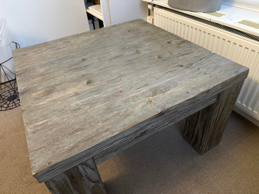 Robuuste grote  Wagonhouten Salon tafel  85x85x50, Ophalen, Gebruikt, 100 tot 150 cm, Vierkant