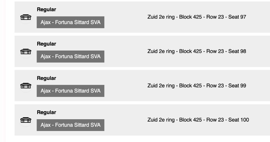 4x kaarten naast elkaar Ajax - Fortuna, Losse kaart, Drie personen of meer, Februari