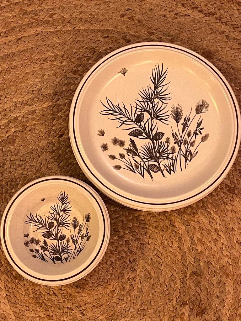 Vintage Pinewood Servies - 4 Borden & 4 Kommetjes, Ophalen of Verzenden, Gebruikt