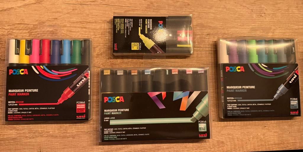 4 nieuwe posca stiften sets 28 stuks totaal, Hobby en Vrije tijd, Tekenen, Ophalen of Verzenden, Nieuw, Potlood of Stift