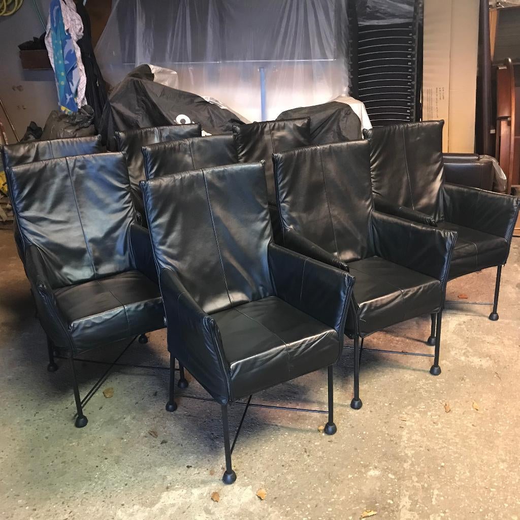 8 Montis Chaplin design stoelen modern zwart leer, Zwart, Leer, Ophalen of Verzenden, Nvt