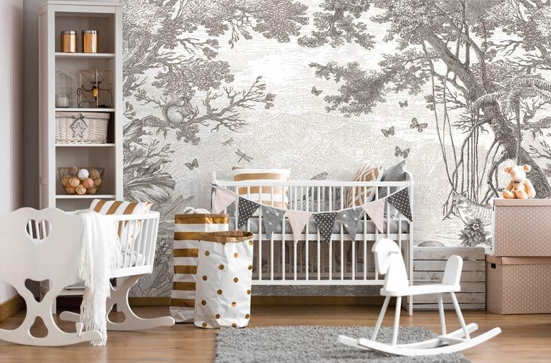 Fotobehang / Behang - Kinderkamer - Bosdieren Taupe, Verzenden, Nieuw, Wanddecoratie, Info@fotobehangkoning.nl