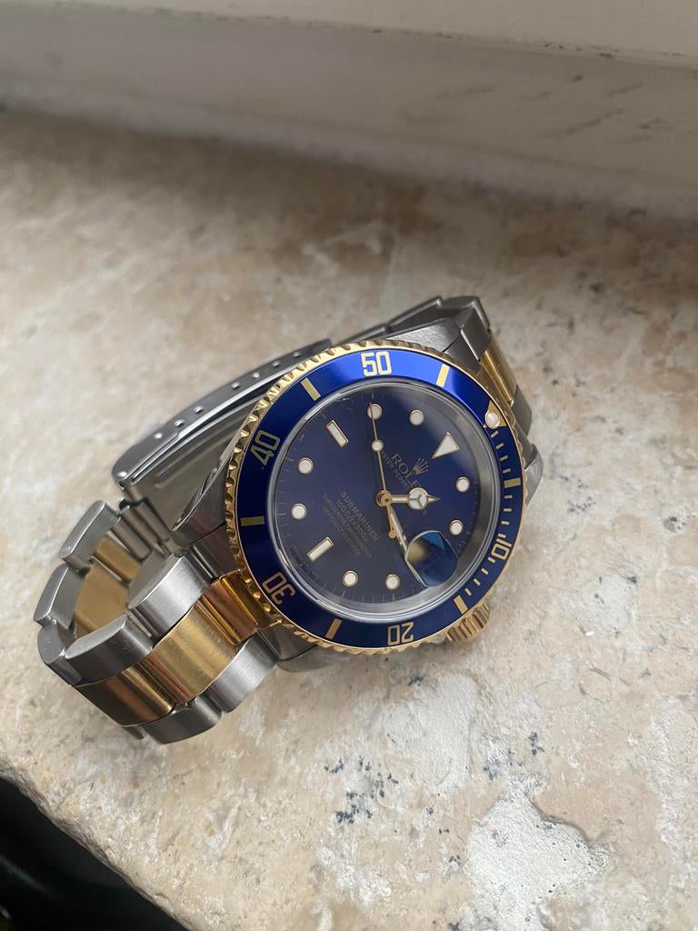 Rolex submariner 1995 blauw goudstaal Horloge watch klok, Ophalen of Verzenden, Zo goed als nieuw
