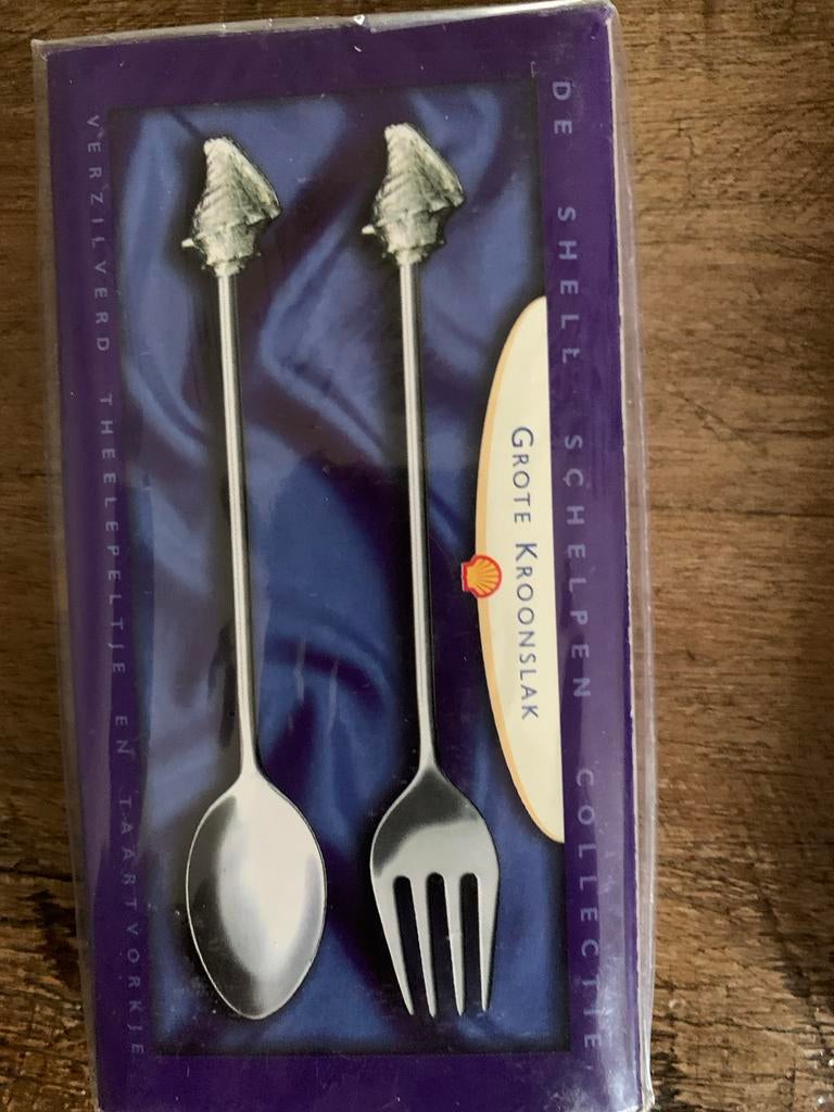 Verzilverde lepeltjes en vorkjes - Shell uitgave, Ophalen of Verzenden, Zo goed als nieuw, Zilver, Los bestek