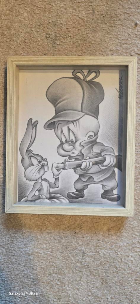 Vizcarra Tekening met Bugs Bunny en Elmer Fudd, Ophalen of Verzenden