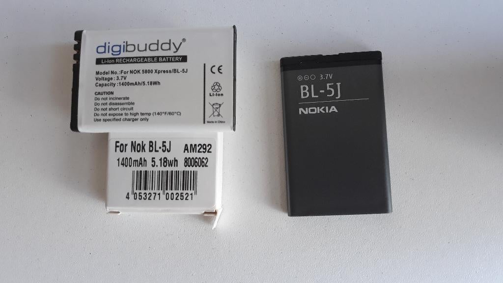 2 Nokia Batterijen: 1 x BL-5J 1400  +  1 x BL-5J 1430 mAh, Ophalen of Verzenden, Nieuw, Zwart