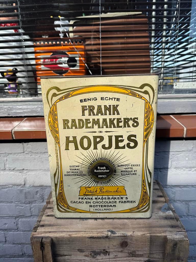 Vintage Frank Rademaker's Hopjes Blik - Art Nouveau, Verzamelen, Ophalen, Gebruikt, Overige, Overige merken