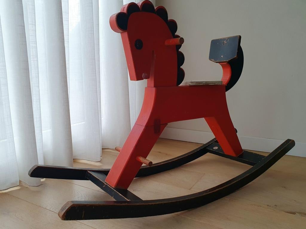 Vintage houten hobbelpaard jaren 50 design, Huis en Inrichting, Woonaccessoires | Overige, Ophalen, Gebruikt