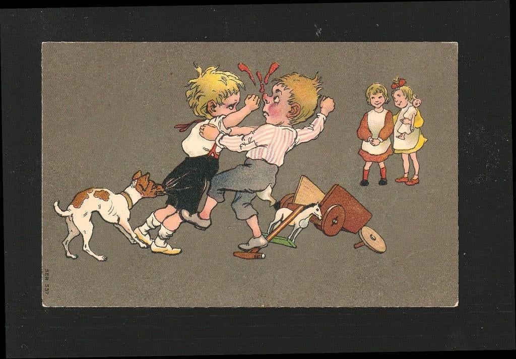 Ansicht kinderen maken ruzie D11-03, Verzenden, Voor 1920, Ongelopen, Kinderen