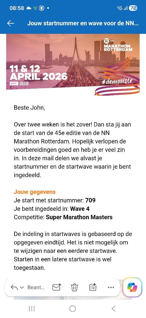Marathon Rotterdam startbewijs 2026, Sport en Fitness, Loopsport en Atletiek, Overige typen, Nieuw, Hardlopen, Ophalen