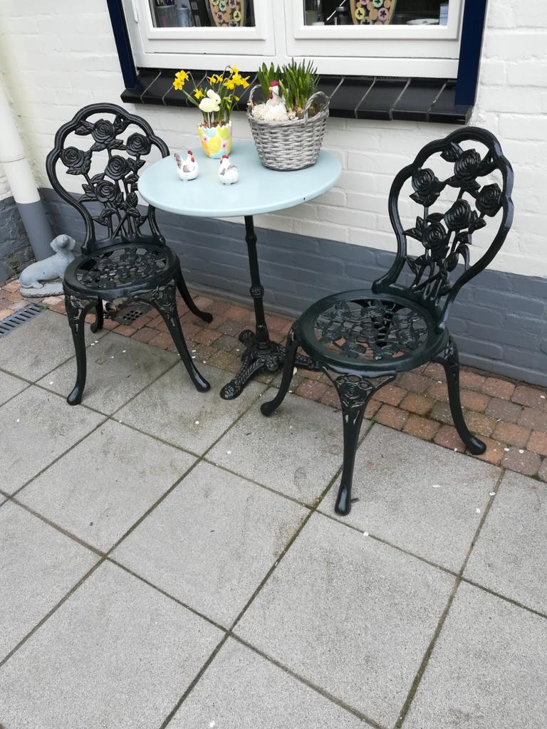 Bistro tuinset antiek groen, Ophalen, Aluminium, 2 zitplaatsen