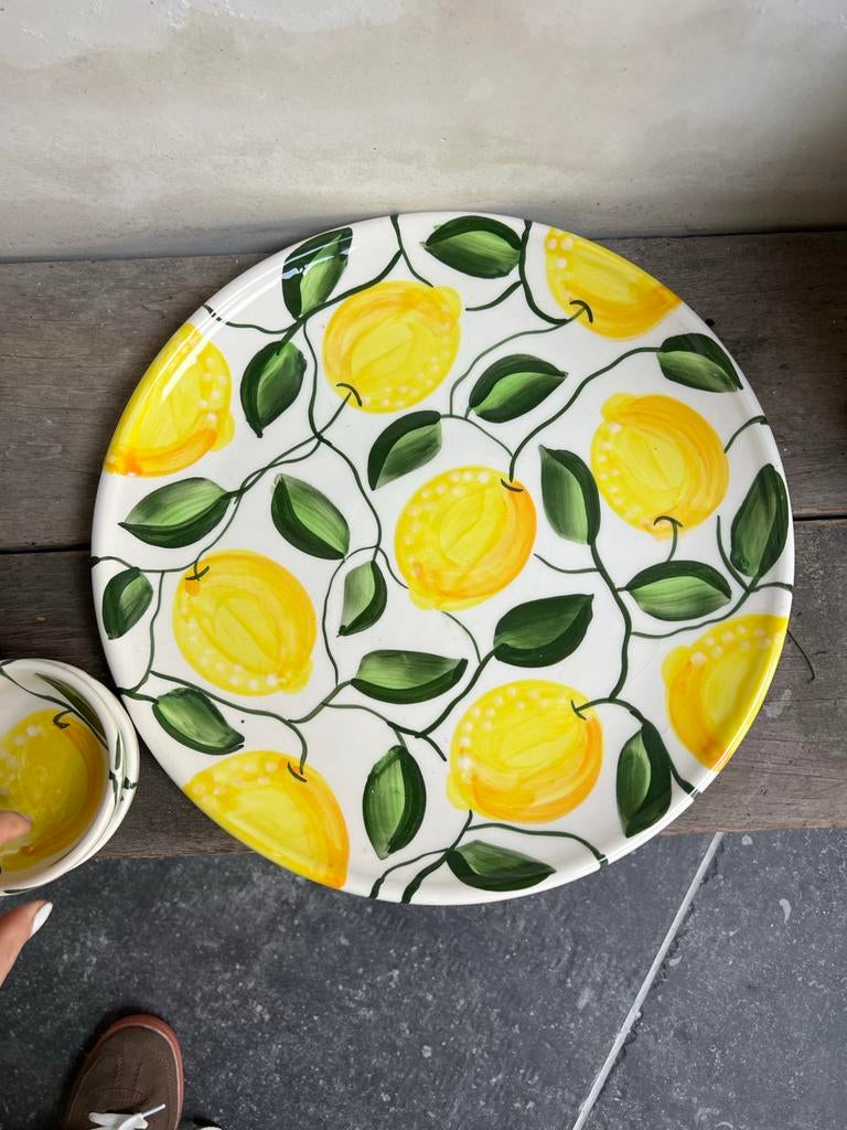 Aardewerk set met citroenen - Bord, kommetjes en fles, Ophalen, Overige typen, Nieuw, Overige stijlen