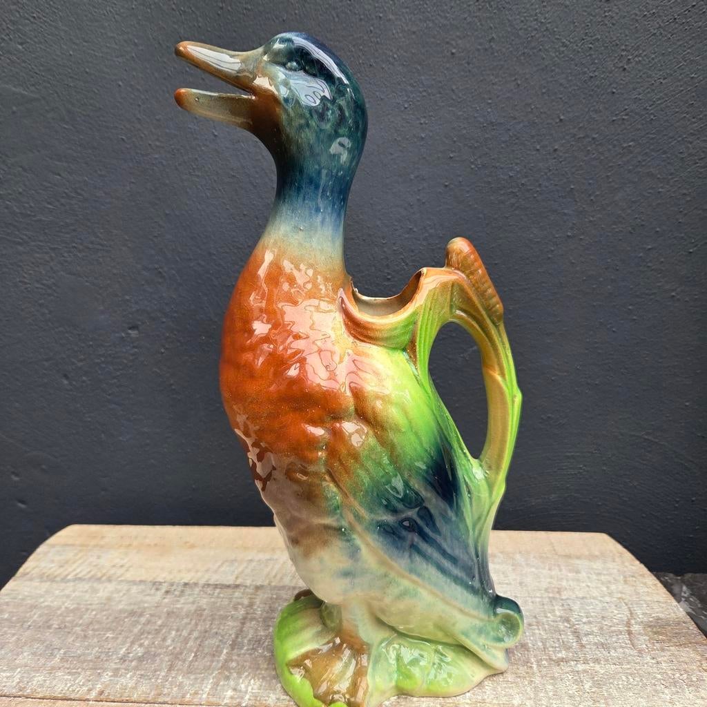 Brocante barbotine aardewerk waterkan Eend St Clément, Antiek en Kunst, Ophalen of Verzenden